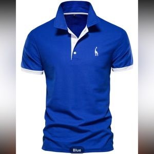 NWT - Men’s Casual Slim Fit Embroidered Striped Polo Shirt (Royal Blue & White)